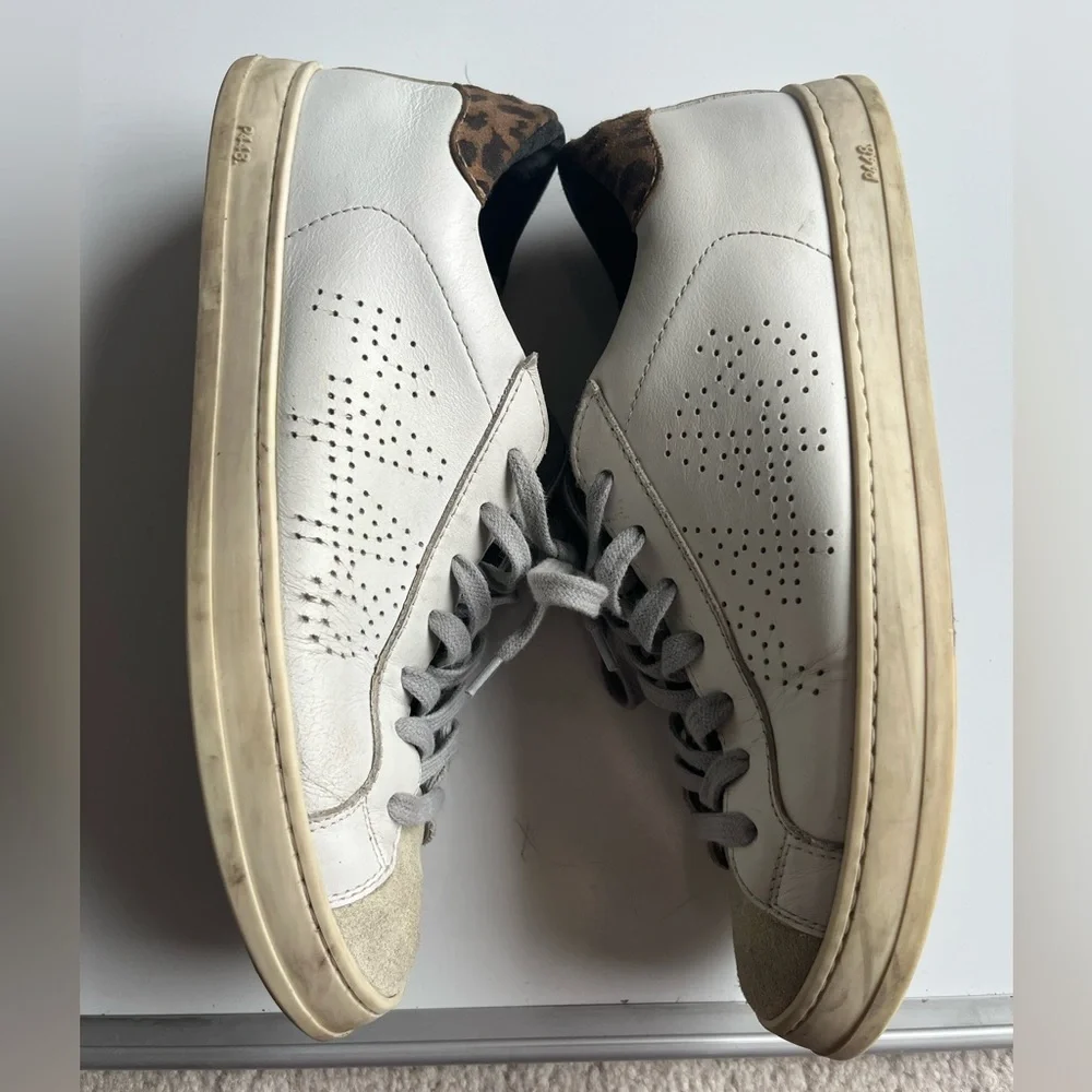 P448 White Sneakers with Leopard Accent